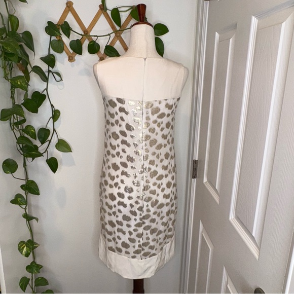 CALVIN KLEIN Exquisite Silk Metallic Blend Trapeze Dress Gold White - Picture 5 of 7